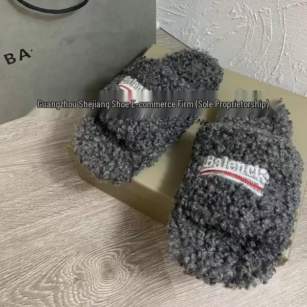 

2024 Women s Embroidered Lambswool Slippers - Paris One-Word Furry Style, Unisex Design 41 серый