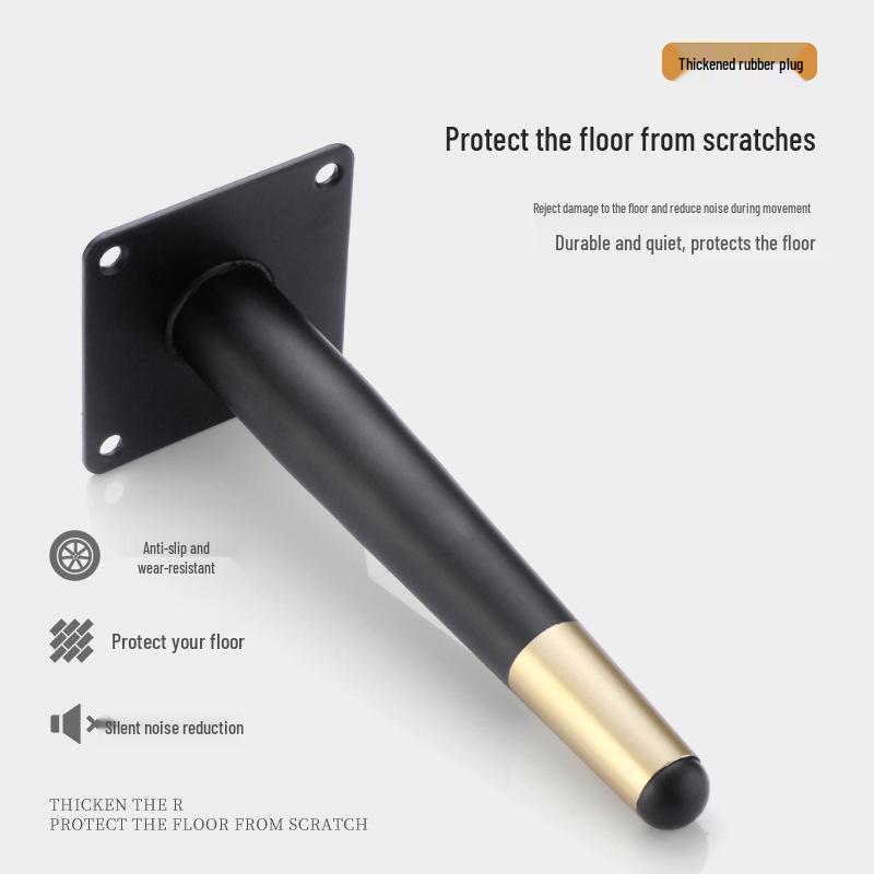 Minimalist Black & Gold Metal Furniture Legs - Straight/Inclined Cone for Sofas, Cabinets, TV Stands, Coffee Tables
