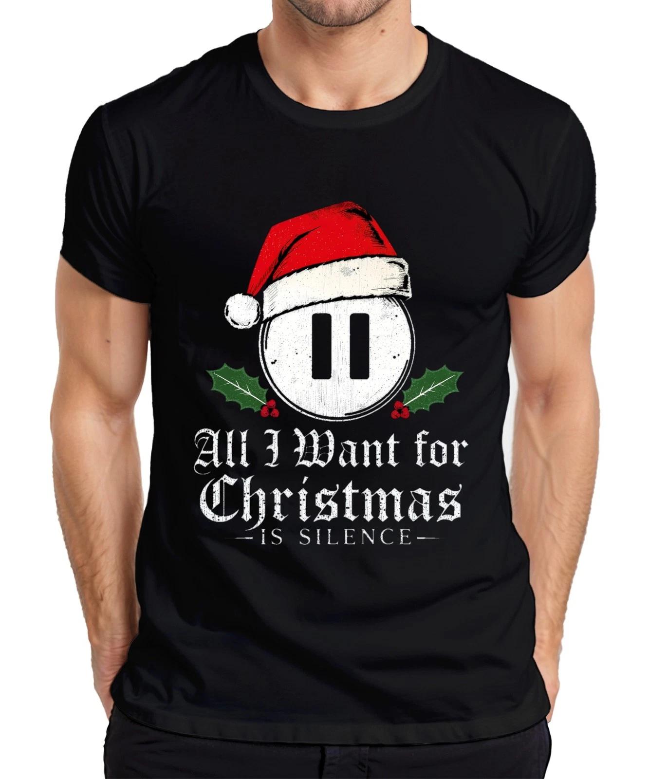 All I Want for Christmas is Silence introvert Santa hat holly Herren T-Shirt M