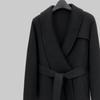 Commuter Workplace Black Irregular Collar Waist Double-sided Wool Coat 25 Women's Autumn and Winter Lace-up Pear-shaped Coat