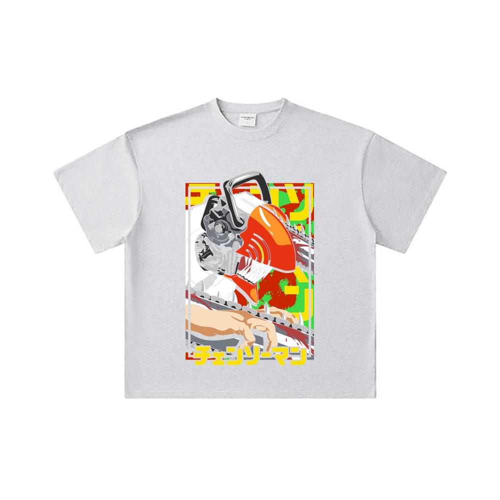 260 GSM Double Yarn 32 Count 100% Cotton Chainsaw Man V5 Denji Print Unisex Heavy Cotton T Shirt