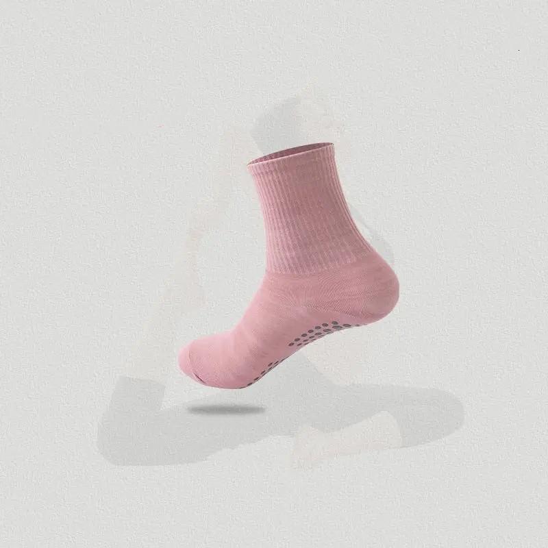 Einfarbige Yogasocken aus Baumwolle bis zur Mitte der Wade, rutschfeste Sportsocken mit Silikonunterseite, für Damen, für Indoor-Fitness, Trampolin, Tanz, Pilates