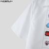 INCERUN Men Lapel Neck Short Sleeve Printing Casual Loose Cropped Shirts
