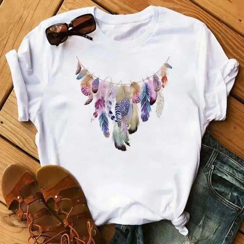 Print T Shirt Fashion Crew Neck Short Sleeve  T Shirt  Fashion Dream Catcher T Shirt Women Harajuku Graphic