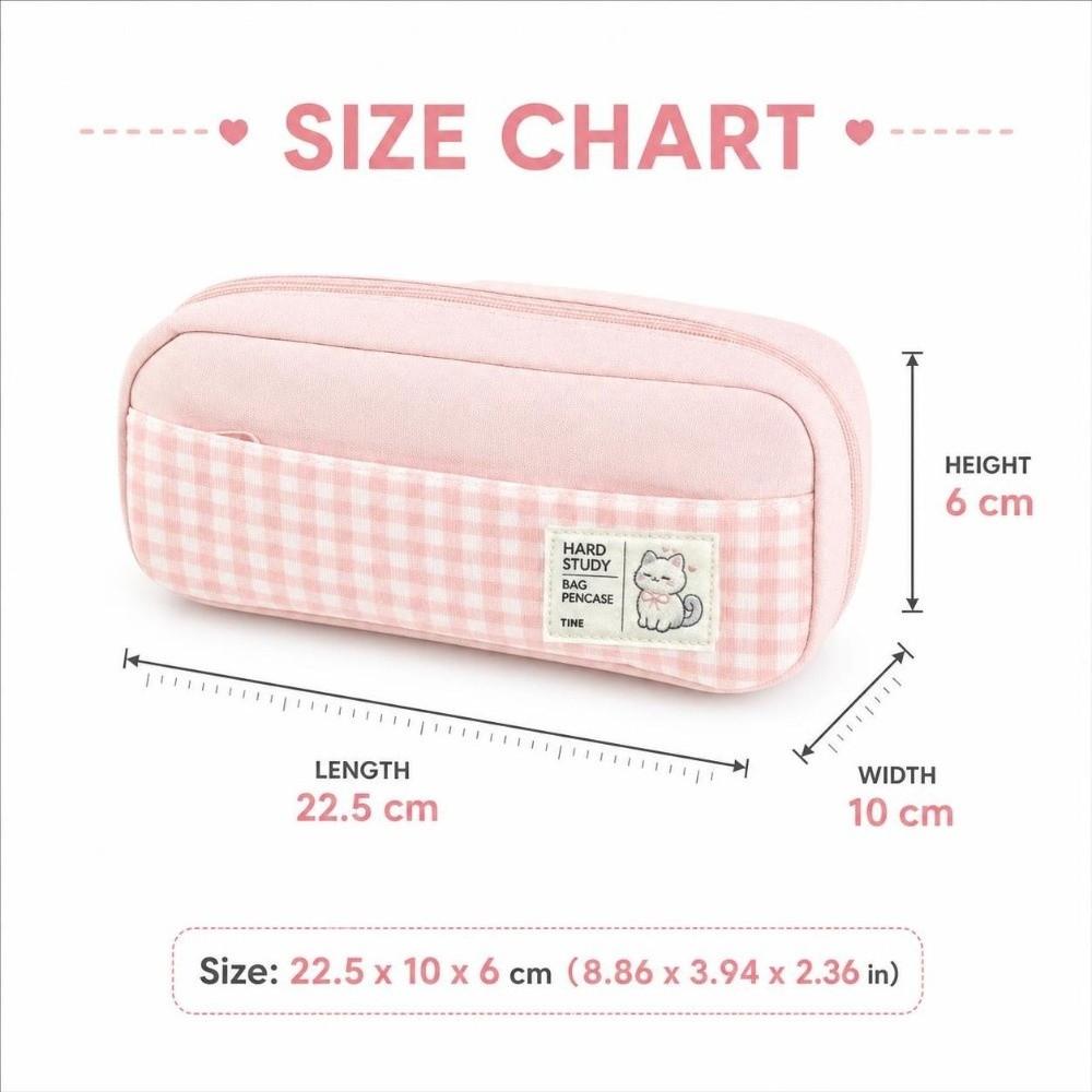 Gingham Check Pencil Case Pastel Color Pencil Pouch Portable Stationery Storage Bag  Back To School
