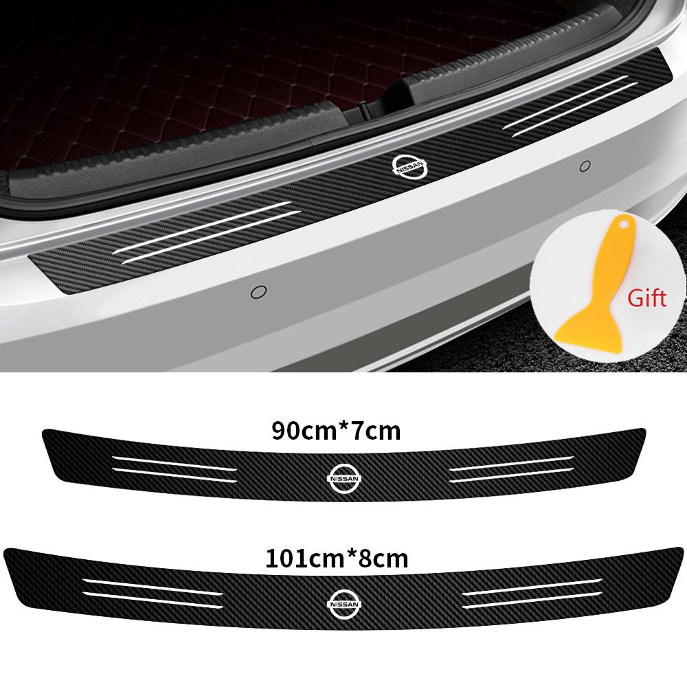 ARE4 Car Carbon Fiber Logo Trunk RearGuard Plate Bumper Trim Stickers For Nissan Nismo X-trail Qashqai Note Juke Sentra Patrol Navara