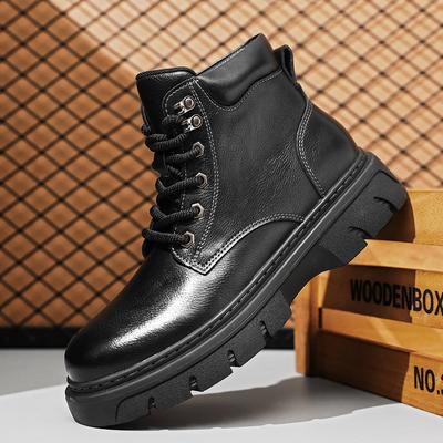 Fashion Leather High Top Shoes Men Thick Bottom Male Motorcycle Boots New Mens Casual Shoes All-match Male Comfortable Walking Boots