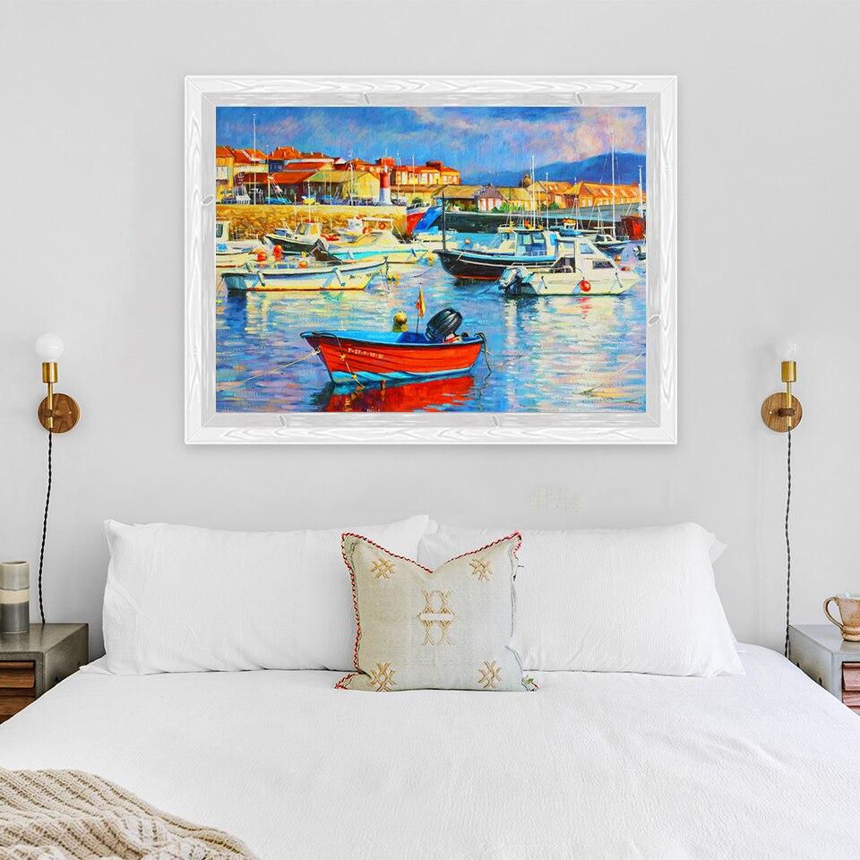 New 5D DIY Diamond Painting Sea View Diamond Embroidery Ferry Cross Stitch Full Round Drill Crafts Home Decor Manual Gift