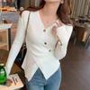 Irregular Design Sense of Women's Long-sleeved Pullover Sweater, Autumn and Winter High-end Sense of Slim Slimming V-neck Sweater Top 2424#
