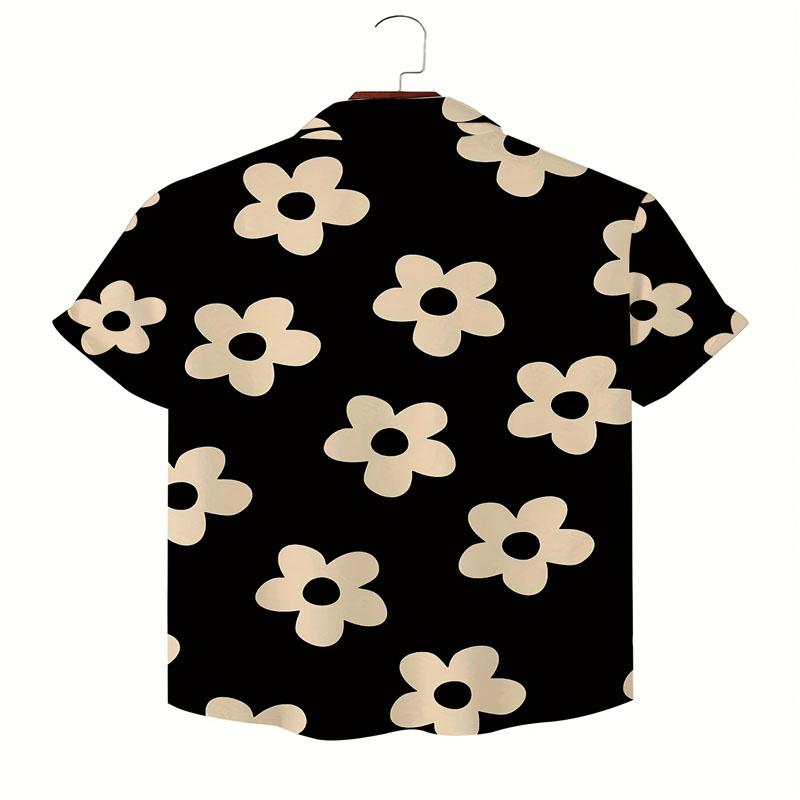 Běžná pánská ležérní košile s květinovým potiskem z polyesterové vlákniny pro pohodlné venkovní aktivity v létě