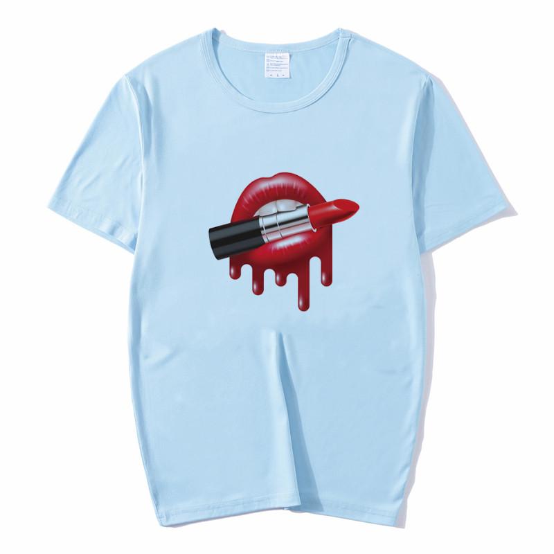 Summer Tops Red Mouth Lip Kiss Printed Women Fashion Tshirt Funny Leopard Graphic Tee