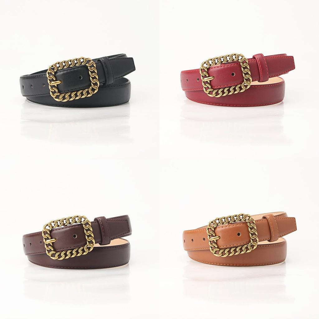 Minimalist Retro Chain Buckle Ladies Leather Belt With Alloy Clasp For Casual Wear