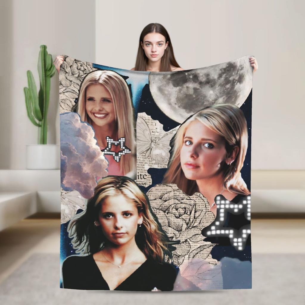 Buffy The Vampire Slayer Blanket Flannel Horror Movie Lightweight Thin Throw Blanket For Airplane Travel Bedroom Quilt