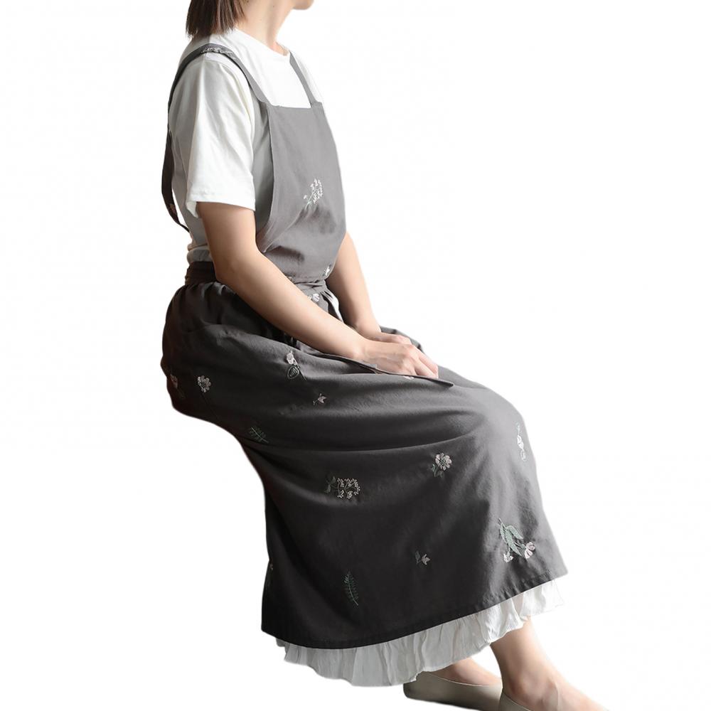 Useful Chef Apron Lightweight Breathable Cotton Exquisite Embroidered Cooking Apron  Kitchen Apron Quick Dry