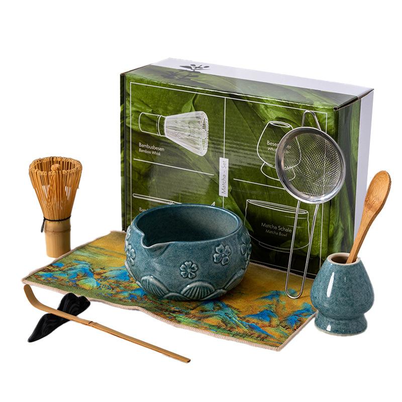 4-8pcs Cherry Blossom gradient pink Matcha Bowl with Matcha Whisk Set Japanese Tea Set Includes Matcha Bowl with Spout