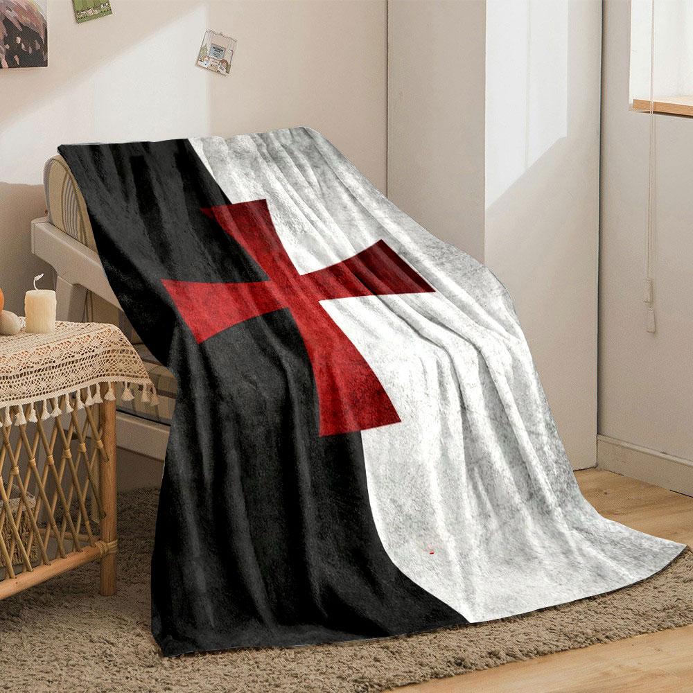 Red Templar Cross on Black and White print blanket soft and cozy perfect for the living room bed sofa or a nap,gift
