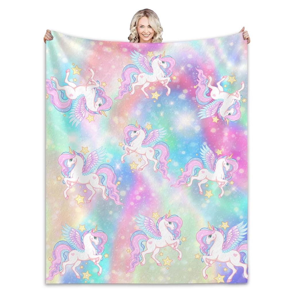 Einhorn Flanelldecke Überwurf für Mädchen und Jungen Weiche Warme Babydecke für Bett Sofa Geburtstag Weihnachtsgeschenk