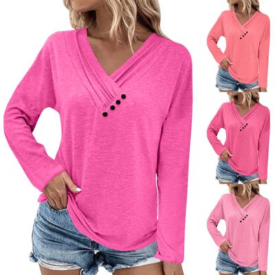 Long Sleeve Blouses For Women Casual V Neck Button Down Shirt Vintage Floral Solid Blouse Tops Loose Fit Fall Shirt Top