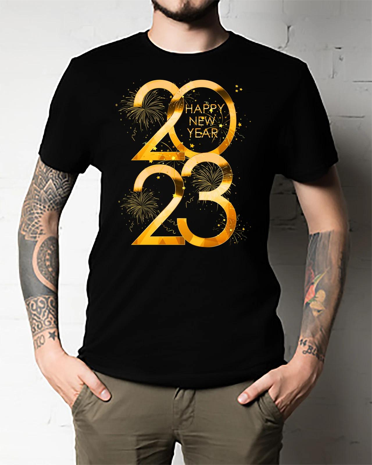 Men s and Women s T-shirts Happy Party 2023, Happy Year 2023 L