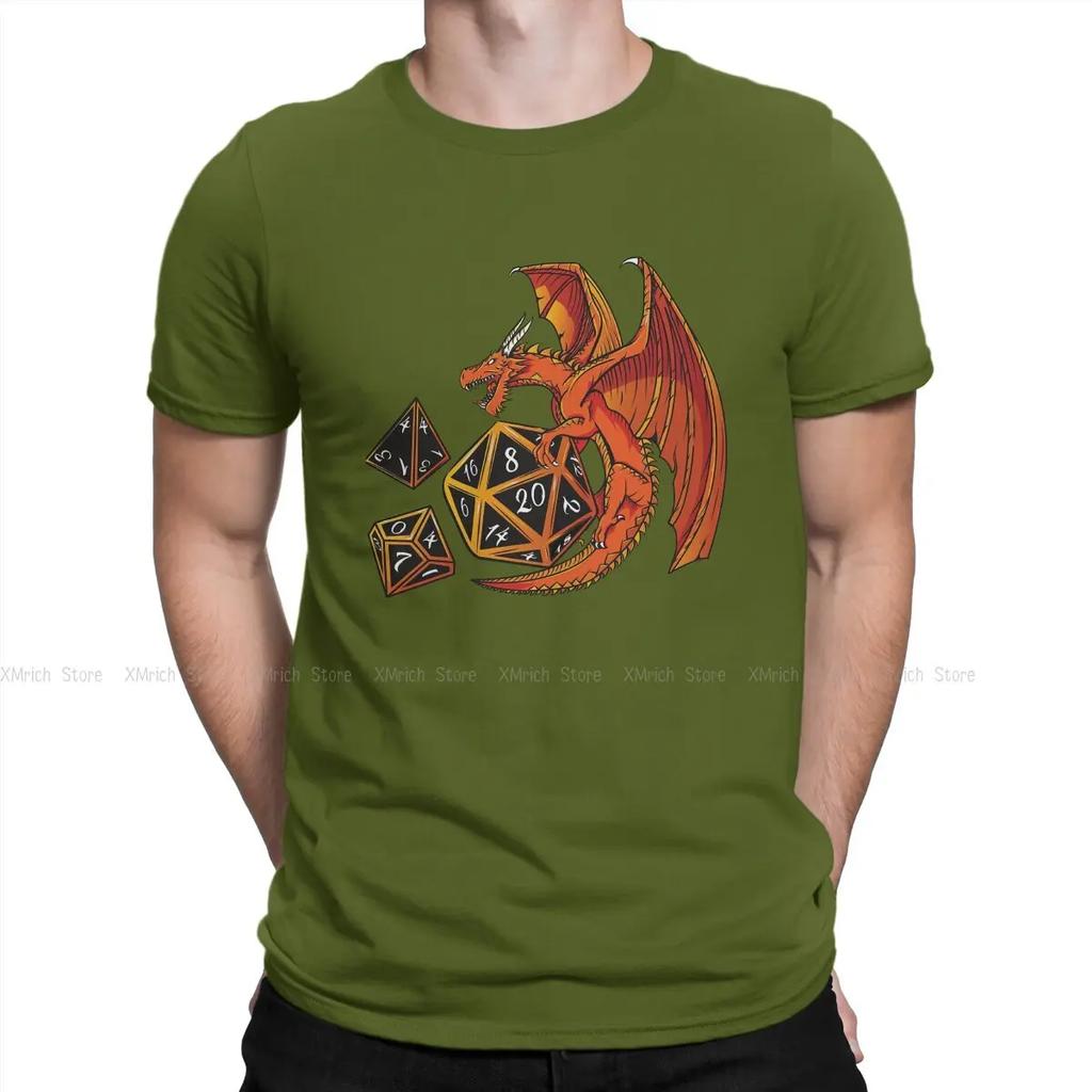Funny The Dice Dragon T-Shirts for Round Collar 100% Cotton T Shirt DnD Game Short Sleeve Tees Arrival Clothes