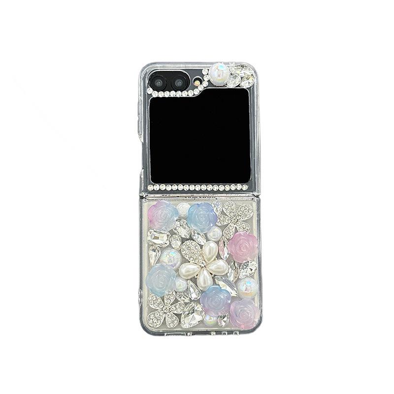 Luxury Rhinestone Pearl Flower Phone Case for Samsung Z Flip 8/7/6 Fold