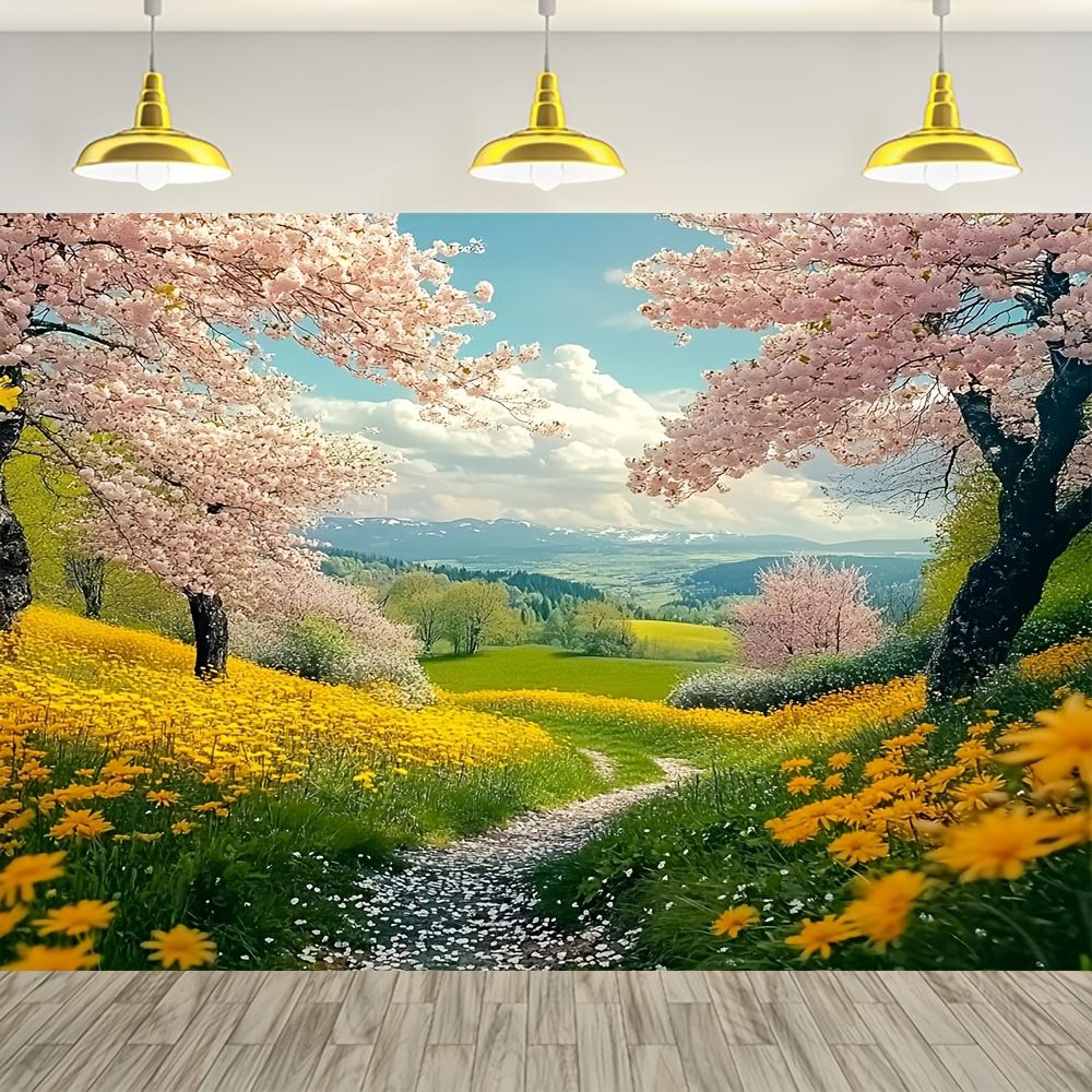 One 2D flat banner vibrant spring park design perfect for party backdrop decoration no power required. Wsj