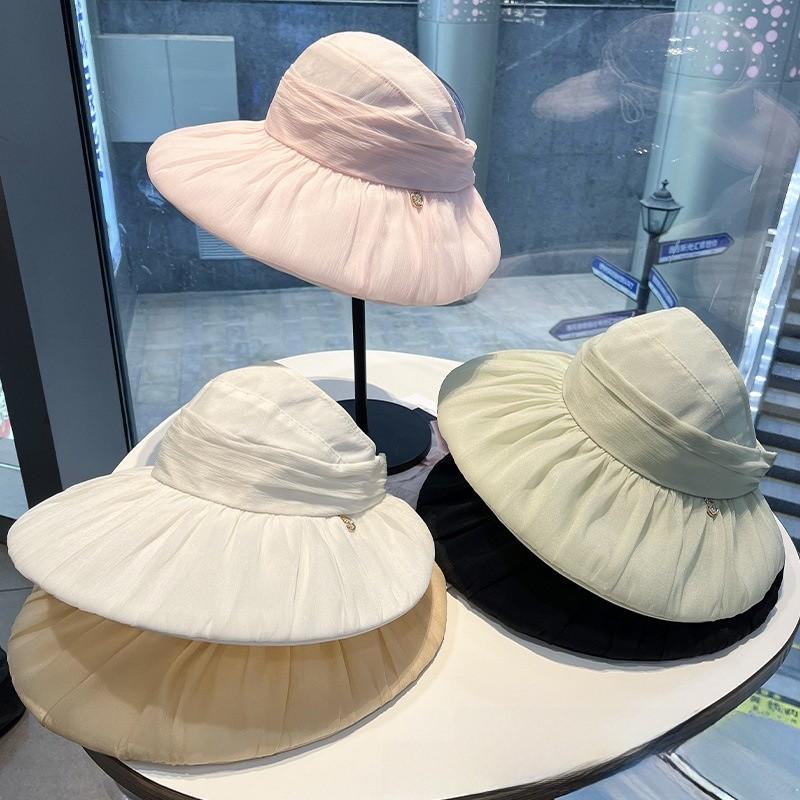 Cappello da sole estivo in rete pieghevole con tesa larga per donne, protezione solare per esterni