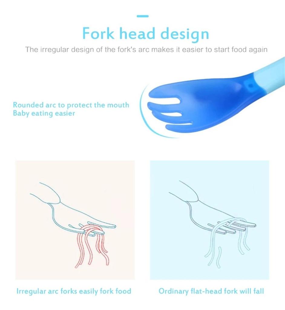 Candy Color Soft Food Feeding Infant Silicone Spoon Toddler Flatware Fork Temperature Sensing Spoon