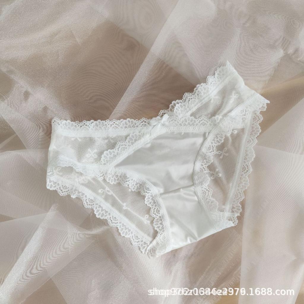 Pure Desire French Sexy Satin Lace Panties for Women Low-Waisted Breathable Pure Cotton Crotch Triangle Panties