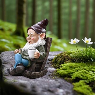 Hojdacie kreslo Gnome Figúrka Živica držiaca kávu Socha trpasličieho škriatka Socha Vnútorná Vonkajšia Záhrada Záhrada Dvor Trávnik Dekorácia Ornament