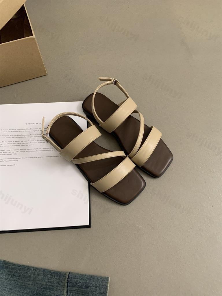 Fashion Roman Style Retro Open Toes Casual Flat Sandals for Women Summer 2025 Comfortable Versatile Back Strap Fashion Beach Cool Shoes