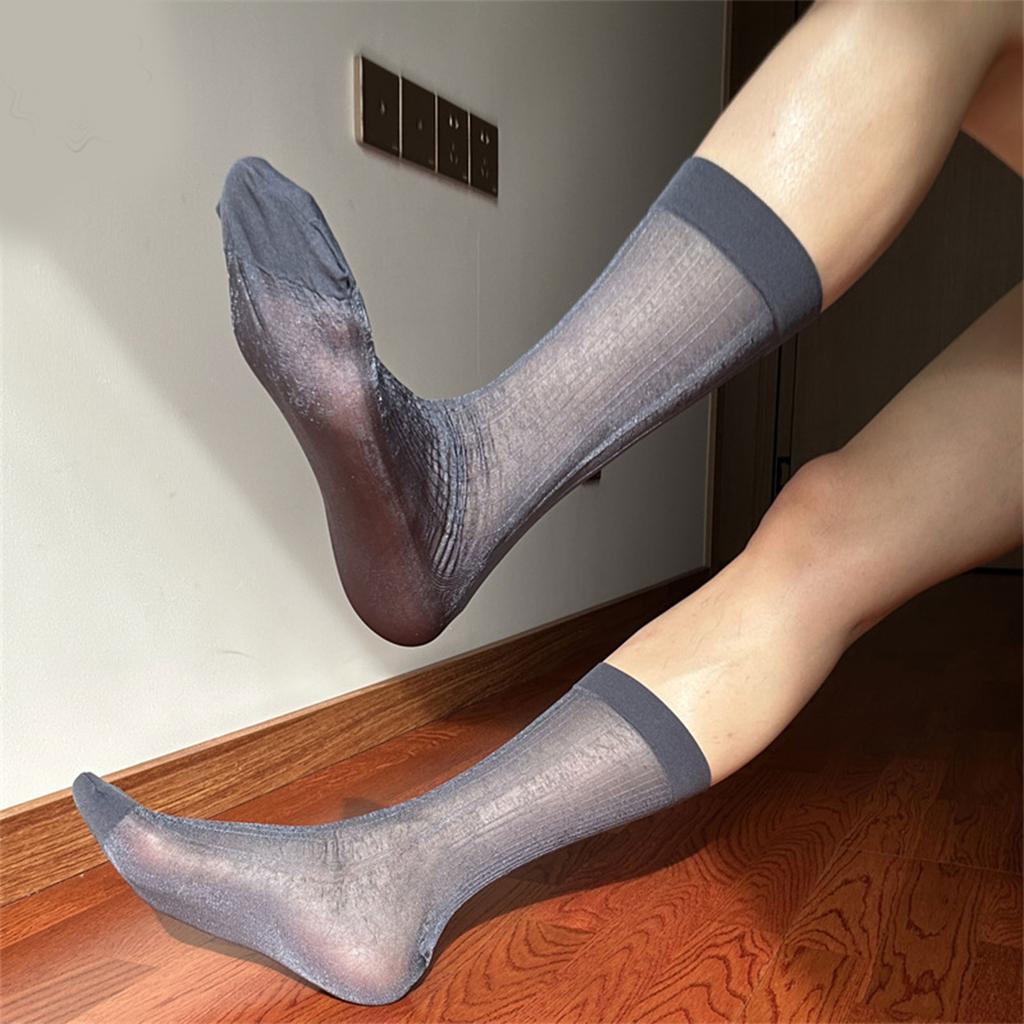 Men's Dress Socks Casual Business Socks Nylon Silk Socks Comfortable Breathable Ankle Socks Lightweight Crew Socks