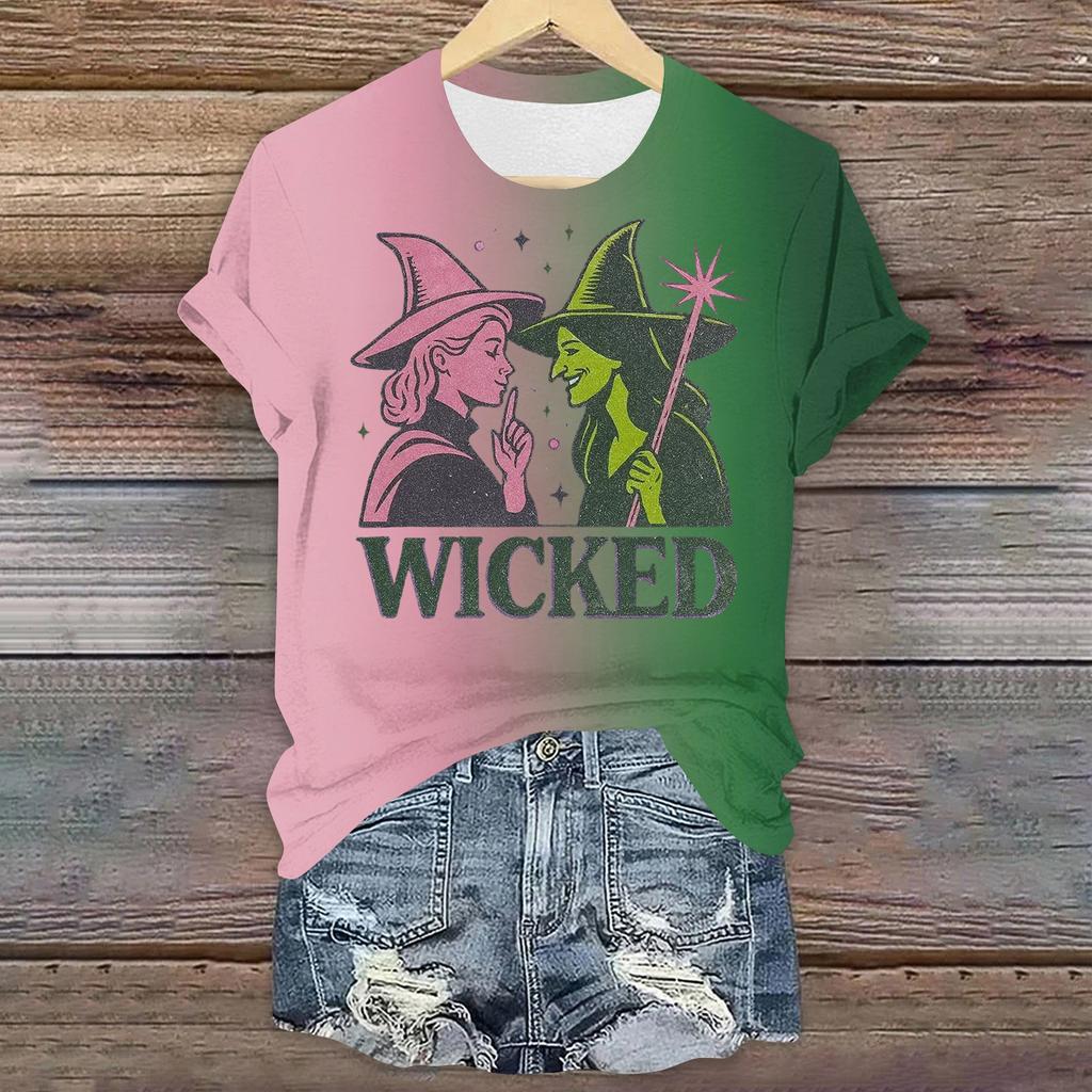 Damen Casual Bedrucktes T-Shirt Rundhals Pullover Kurzarm Top