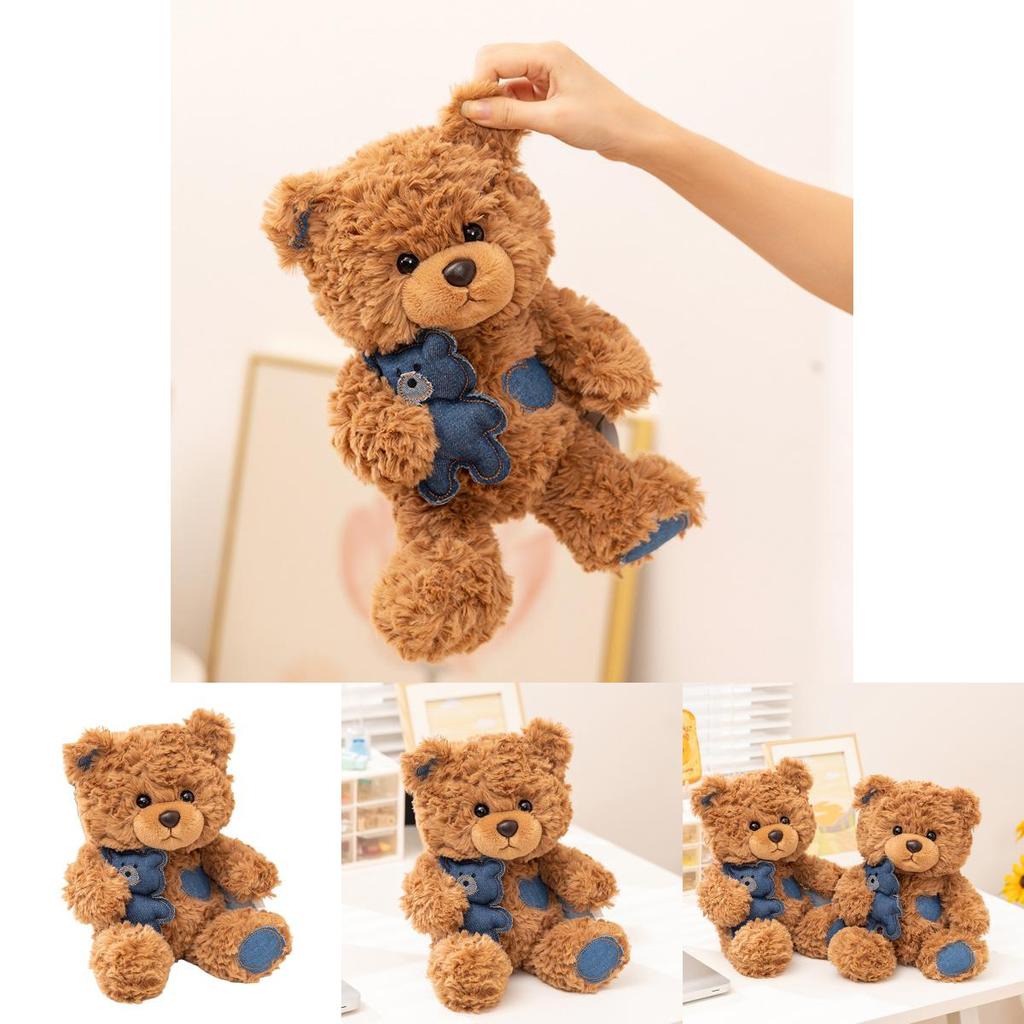 Plush Teddy Bear Pillow Embracing A Denim Doll For Kids Gift Comfort