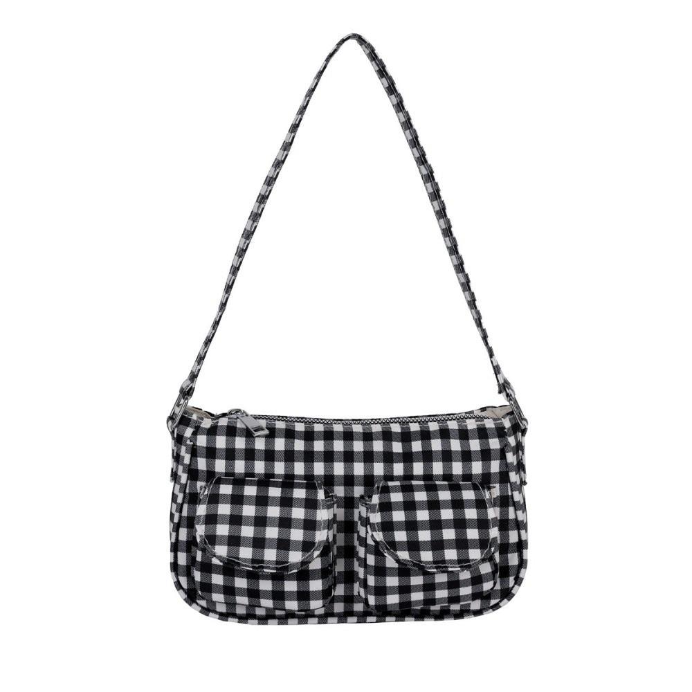 Korean Style Canvas Handbag Harajuku Underarm Bag Versatile Plaid Shoulder Bag  Women
