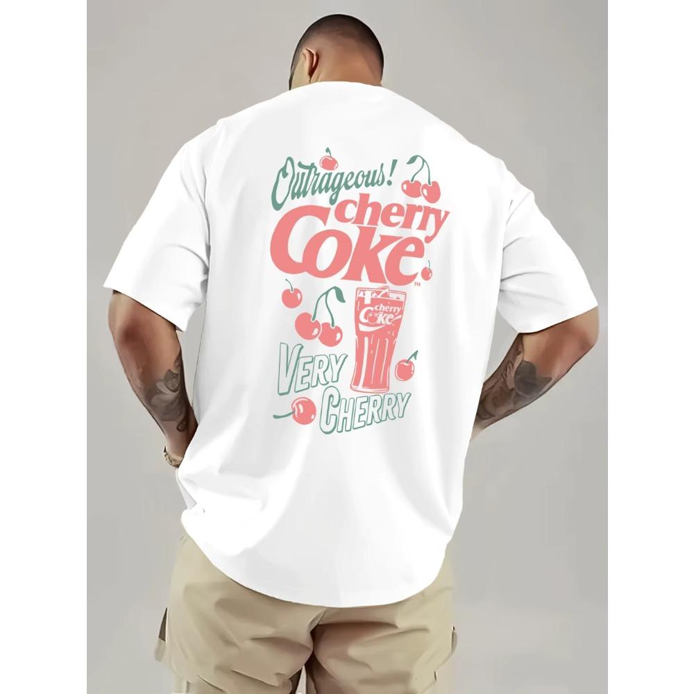 2026 Summer Unisexs Cherry Coffee Print Tshirt Stylish And Casual Tee Streetwear Oversized Loose Casual Short Sleeve