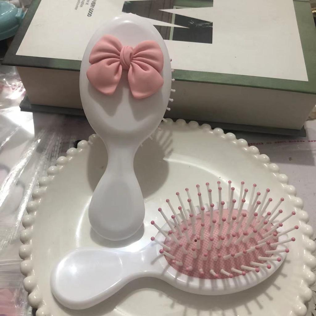 Portable Folding Hair Comb with Cute Bow Mini Air Cushion Massage Brush for Travel