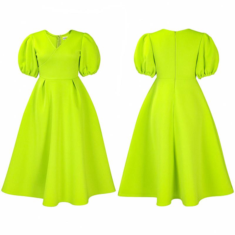 

Women s Clothing plus Size Dress Fashion Puff Sleeve Fashion V-neck Fashion V-neck