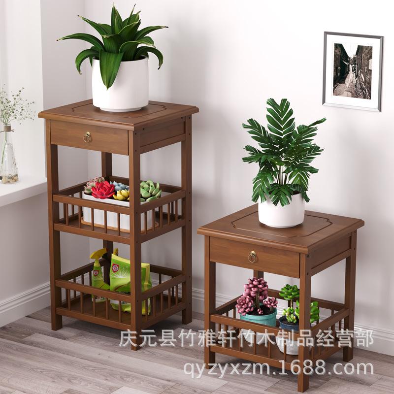 Modern Bamboo&Wooden Plant Stand-Living Room Corner Shelf with Storage Multi-Tiered Flower Pot Holder for Balcony & Indoor Decor
