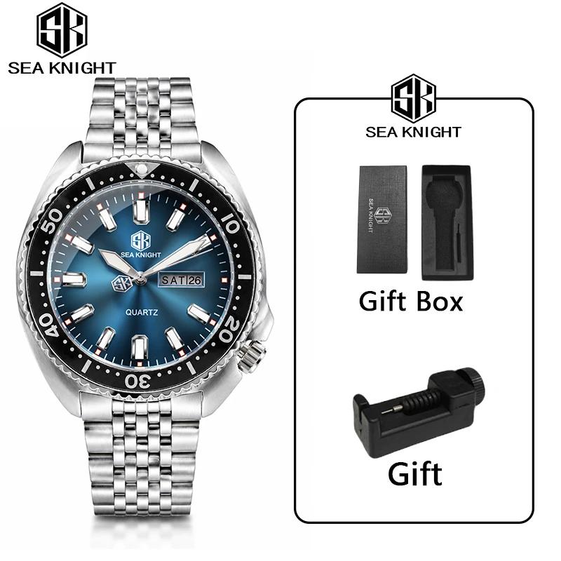 SEA KNIGHT New Luxury Business Quartz Watch for Man Design Rotatable Bezel Luminous Date Week Waterproof Men's Watch Male Cloc
