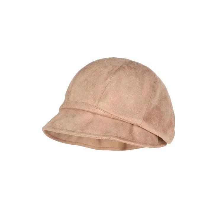 WTEMPO Женские однотонные замшевые береты осень-зима, большие ветрозащитные ретро-элегантные уличные офисные женские плиссированные шляпы One Size хаки