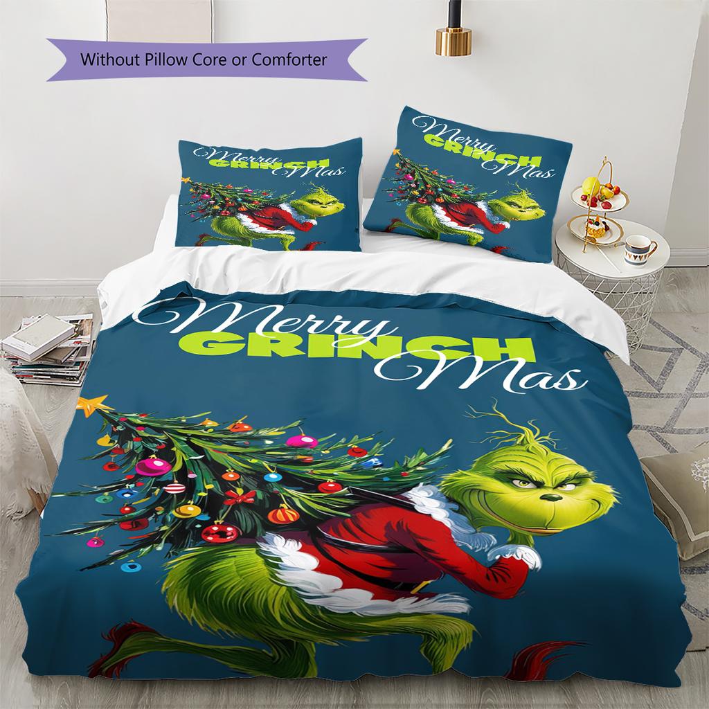 1 ST Grinch patroon Beddengoed Dekbed Set Dekbedovertrek Kussensloop Huisdecoratie Verjaardagscadeau (1 dekbedovertrek + 2 kussenslopen, zonder binnenkussen)