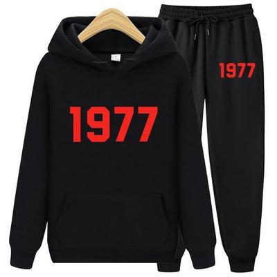 1977 Bluza z kapturem Dwuczęściowe zestawy Zestaw mężczyźni i kobiety moda marka Główna ulica Luźny polar Jesień Zima Ciepłe bluzy + spodnie