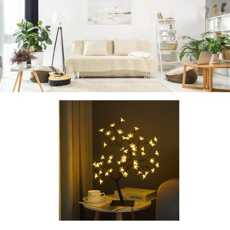 LED Tabletop Bonsai Tree Lamp USB Tree Lamp Christmas Bedroom Decoration Table Night Light White 24 Lights Sakura