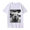 Funny Capybara Selfie with UFO Graphic T Shirt Men Women Oversized Cotton Short Sleeve Summer Print Tops