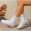 Fashion 2025 Cow Leather Quality Boots for Woman Autumn Winter Square Med Heel Ankle Boots Lace Up Zipper Botas Mujer Bottes Femmes