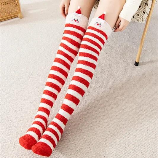 Over Above Knee Socks Long Womens Striped Panda Cat Winter Warm Ladies Girls Black White Funny Thigh High Stockings Christmas