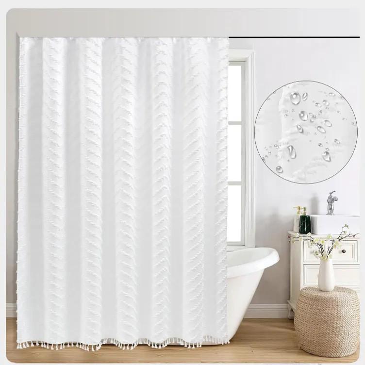 Waterproof Tassel Lace Shower Curtain with Floral Design