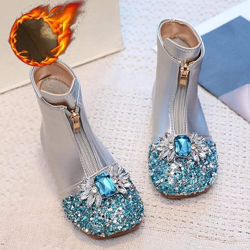 2025 Dívčí křišťálové kotníkové boty - Fleecem podšité boty s měkkou podrážkou pro malé princezny