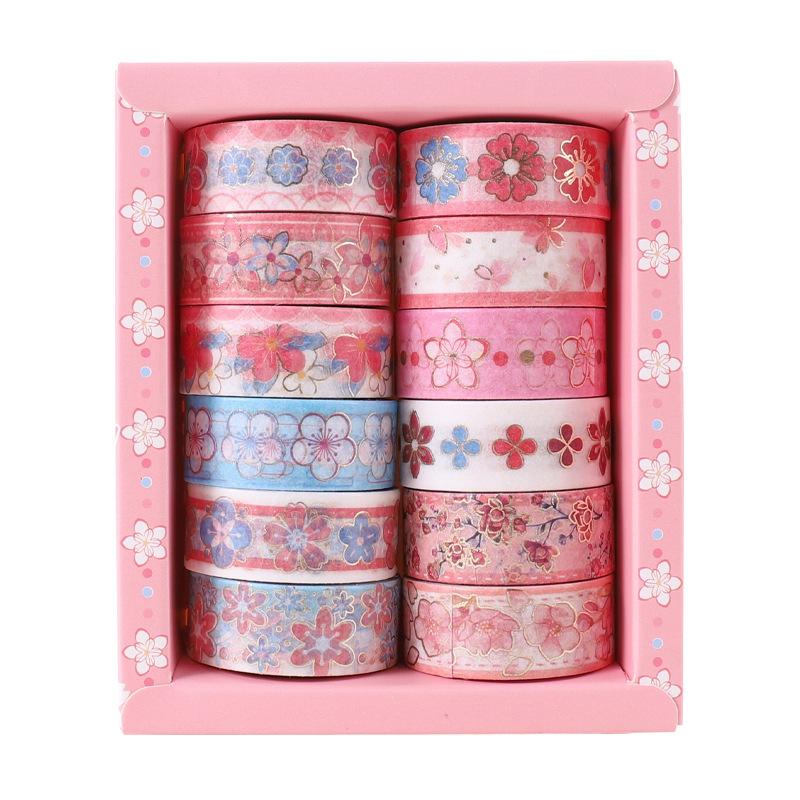 12Pcs Sakura Washi Tape Scrapbooking Supplies Masking Tape Decorativa School Supplies Diary Decoration Washitape